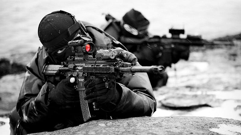 Black And White Of Soldiers With Gun Indian Army, HD wallpaper