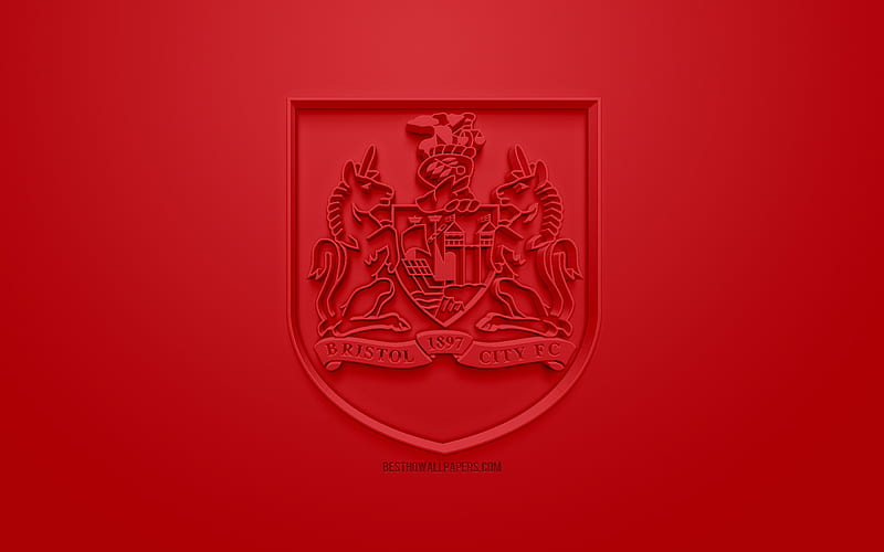 Bristol City FC, creative 3D logo, red background, 3d emblem, English football club, EFL Championship, Bristol, England, United Kingdom, English Football League Championship, 3d art, football, 3d logo, HD wallpaper