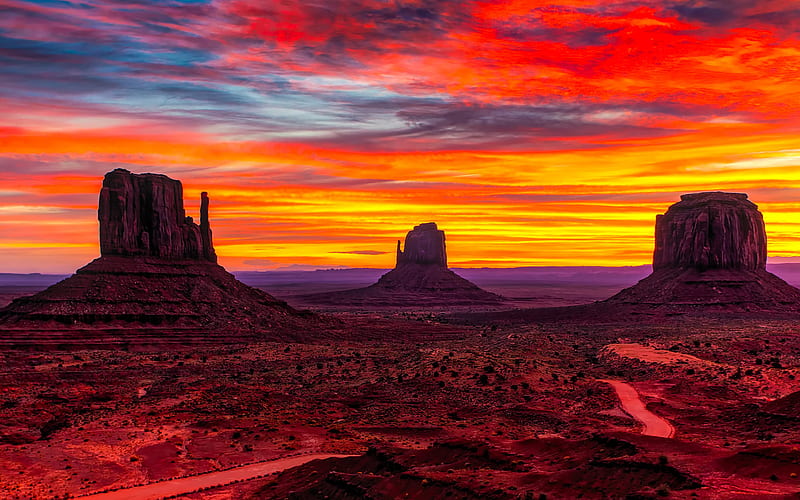 Monument Valley, Arizona, Utah, Canyon, USA, rocks, sunset, HD wallpaper