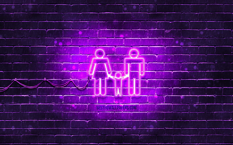 Family neon icon violet background, neon symbols, Family, creative, neon icons, Family sign, people signs, Family icon, people icons, HD wallpaper