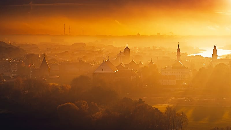 Cities, Lithuania, Sunrise, Morning, Kaunas, HD wallpaper