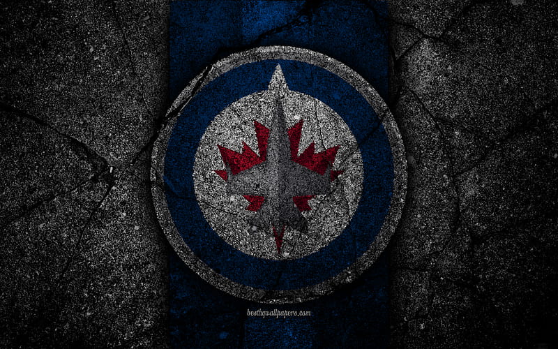 Winnipeg Jets, logo, hockey club, NHL, black stone, Western Conference, USA, Asphalt texture, hockey, Central Division, HD wallpaper