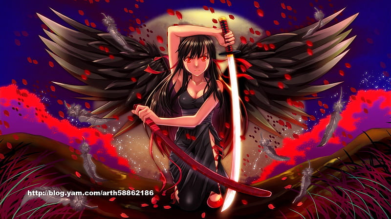 anime girl with wings and a sword