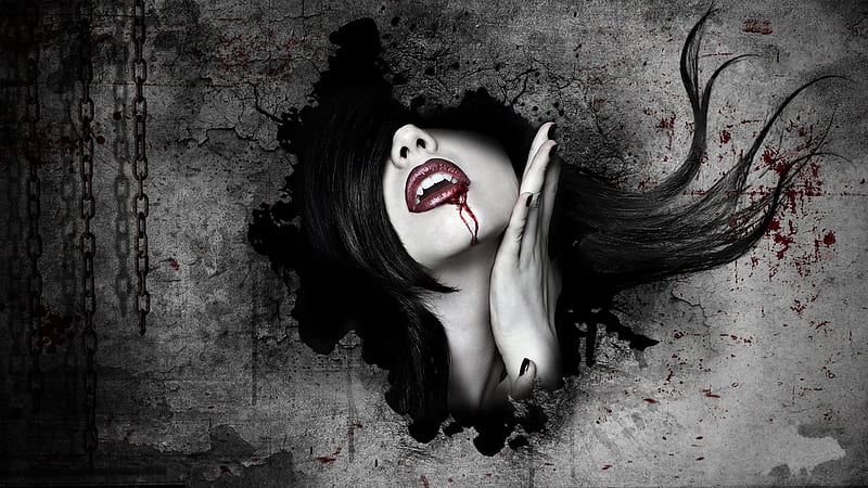 Vamp, female, girl, dark, vampire, blood, HD wallpaper