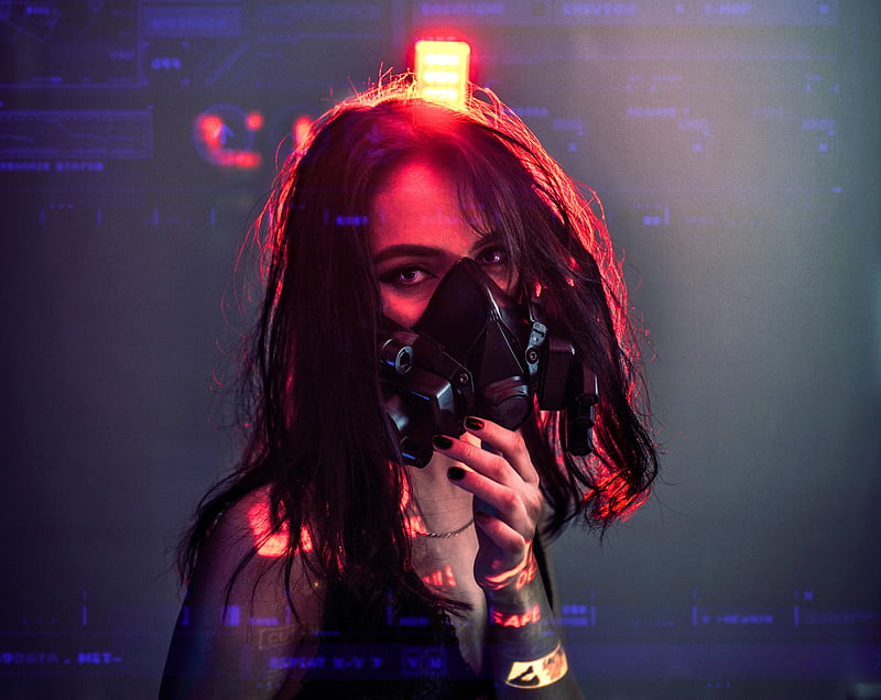 girl, respirator, mask, cyberpunk, HD wallpaper