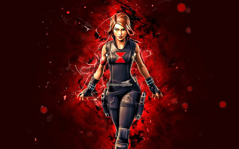Black Widow red neon lights, Fortnite Battle Royale, Fortnite characters, Black Widow Skin, Fortnite, Black Widow Fortnite, HD wallpaper
