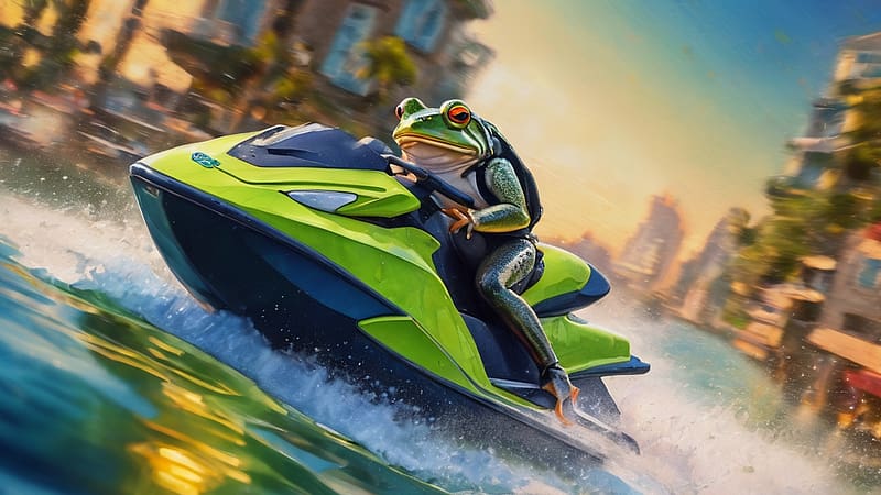 A frog Riding A Jetski, animal, water, jetski, frog, HD wallpaper