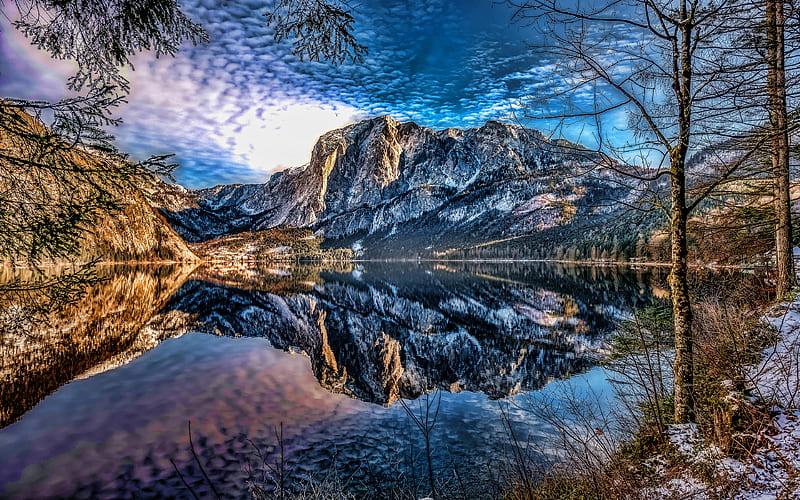 Lake Altaussee R, winter, beautiful nature, Altaussee, Styria, Austria, Europe, Altaussee Lake, HD wallpaper