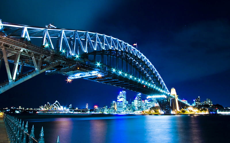 Sydney, Harbour Bridge, illuminations, night, Australia, HD wallpaper