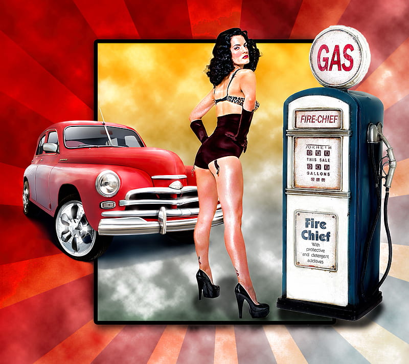 gasoline, pin up, saguaro, vintage, HD wallpaper