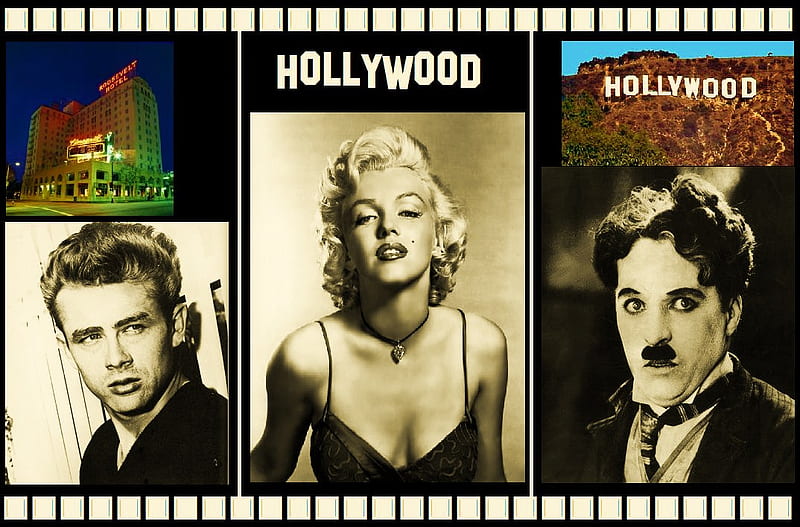 Hollywood For You 2.0, james dean, marilyn monroe, charlie chaplin, hollywood, HD wallpaper