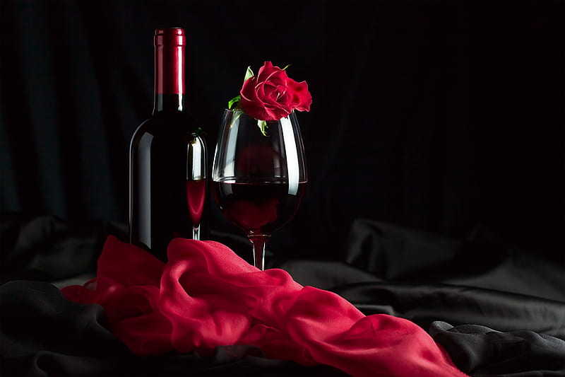 Glass of red wine, Bottle, Rose, Wine, Glass, HD wallpaper