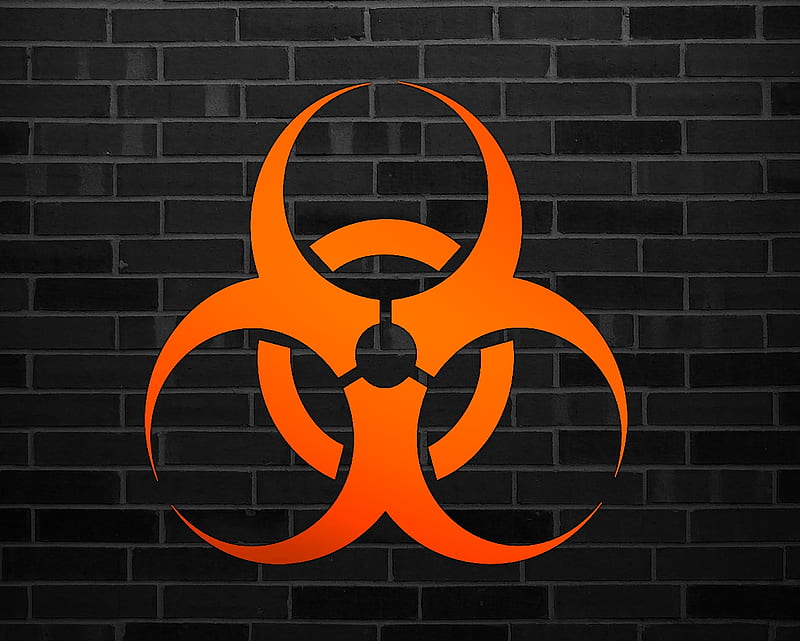 biohazard orange, biohazard, gizzzi, orange, brick, labrano, wall, HD wallpaper