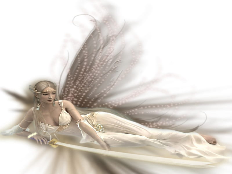 SHAIYA THE BUTTERFLY QUEEN, female, wings, dress, shaiya, queen, butterfly, white, sword, fairy, HD wallpaper