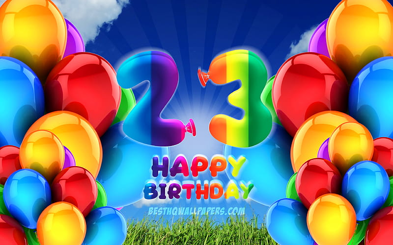 Happy 23 Years Birtay, cloudy sky background, Birtay Party, colorful ballons, Happy 23rd birtay, artwork, 23rd Birtay, Birtay concept, 23rd Birtay Party, HD wallpaper