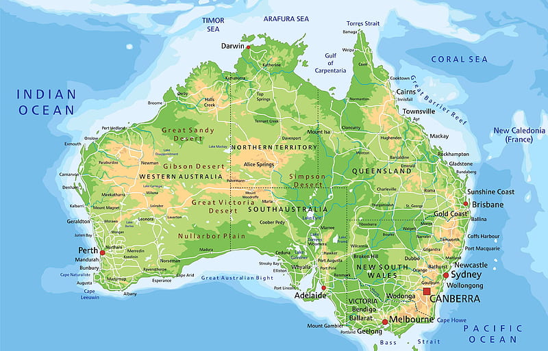 Map of Australia geographical map, continent map, oceans, landscape, Australia, HD wallpaper