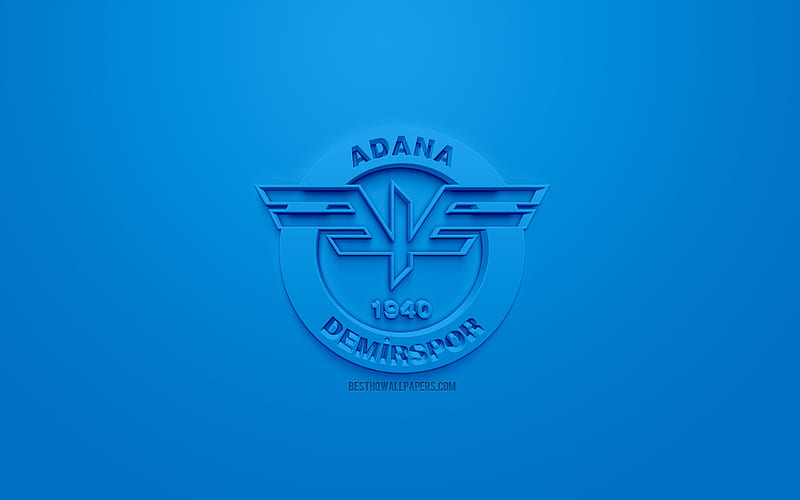 Adana Demirspor, creative 3D logo, blue background, 3d emblem, Turkish Football club, 1 Lig, Adana, Turkey, TFF First League, 3d art, football, 3d logo, HD wallpaper