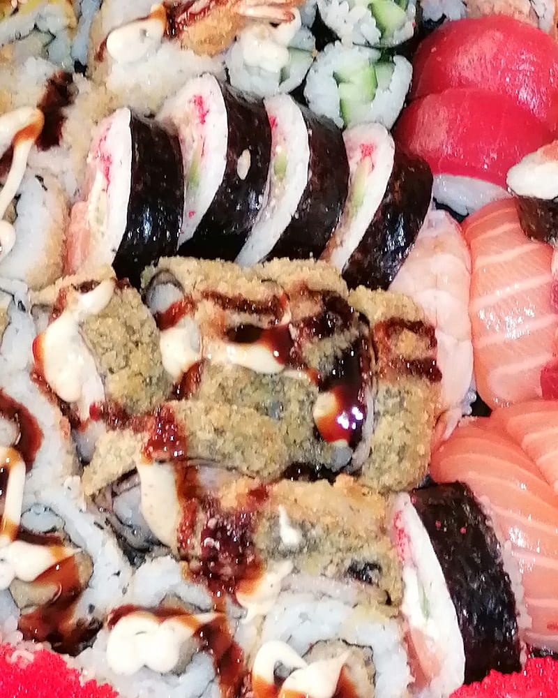 Sushi, dragon eyes, food, futo maki, gari, hosomaki, nigiri, sashimi, wasabi, HD phone wallpaper