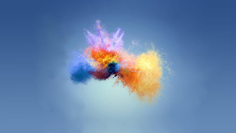 Abstract Explosion, blue background, explosion, chalk, dust, digital art, abstract, HD wallpaper