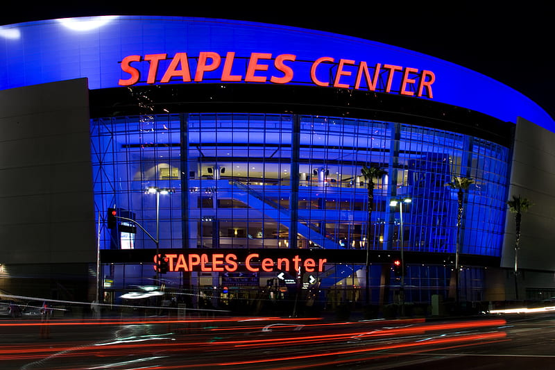 Los Angeles- Staples Center (Blue Lighting), los angeles, lakers fans, staples center, blue lighting, HD wallpaper