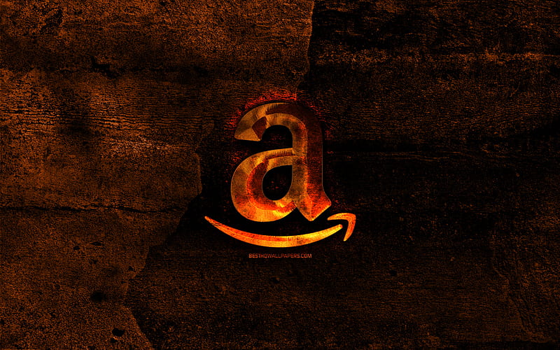 Amazon fiery logo, orange stone background, Amazon, creative, Amazon logo, brands, HD wallpaper