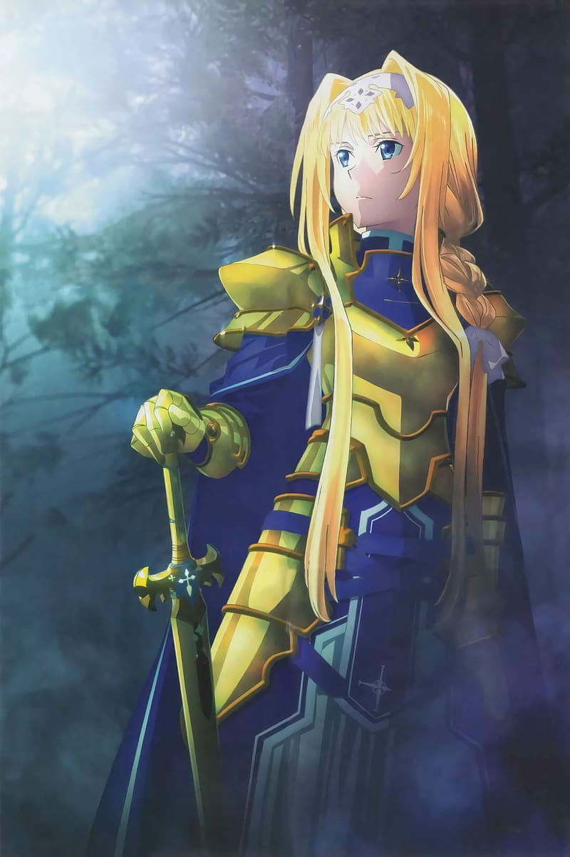 alice schuberg, sword art online: alicization, armor, sword, blonde, looking away, braid, Anime, HD phone wallpaper