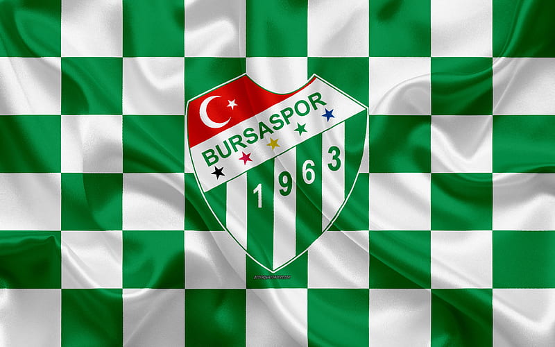 Bursaspor logo, creative art, green white checkered flag, Turkish football club, emblem, silk texture, Bursa, Turkey, HD wallpaper