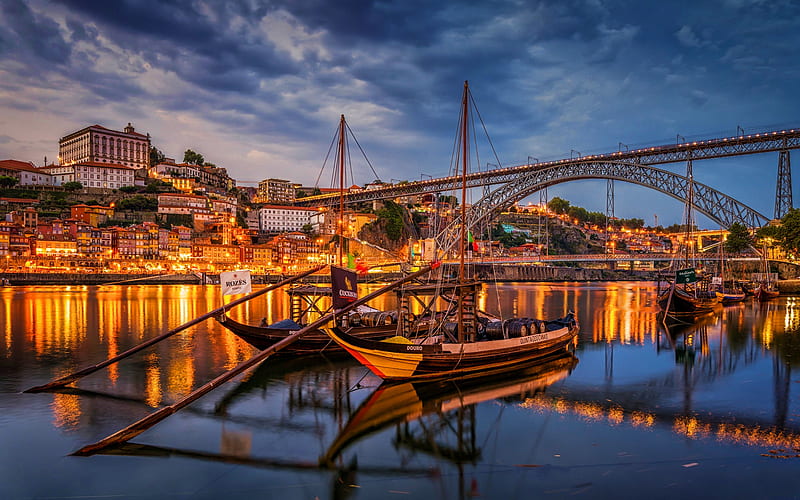 Porto at evening, portuguese cities, harbor, Portugal, Europe, Porto, HD wallpaper