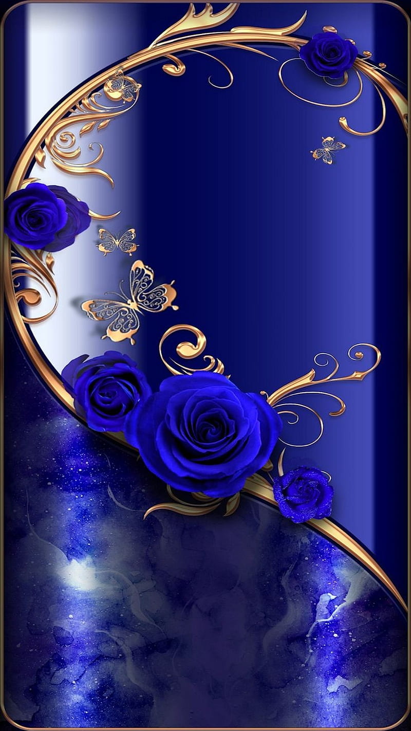 GOLD-BLUE FLOWERS, blue, super, background, gold, roses, premium, nice,  unique, HD phone wallpaper | Peakpx
