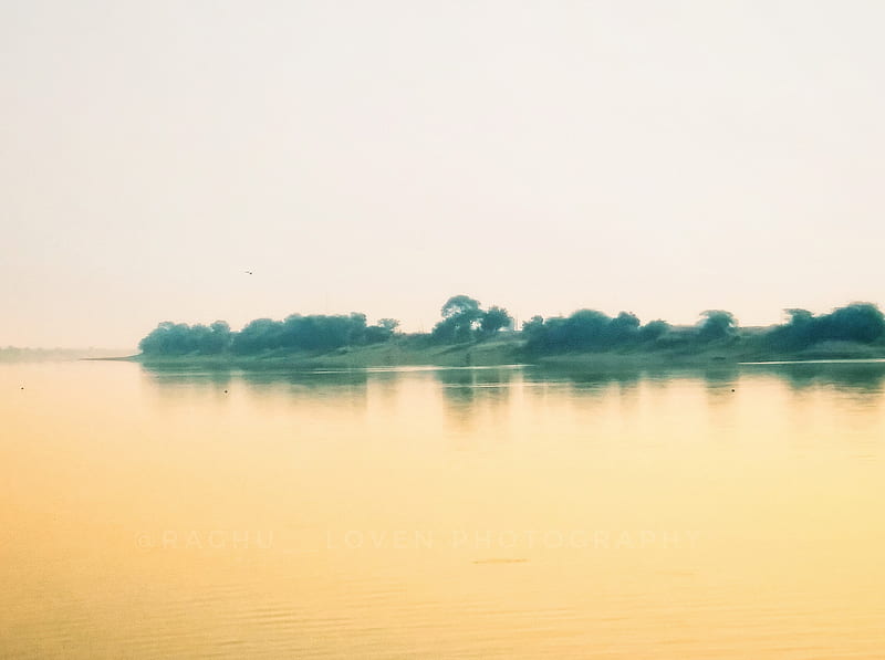 River, lake, water, sky, godavari river, basar temple, view, , trees, HD wallpaper