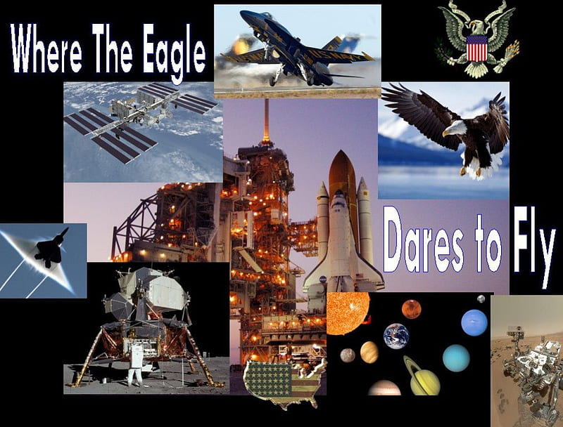 Where Eagles Dare, American made, Aircraft, 3D, space, collage, eye candy, HD wallpaper