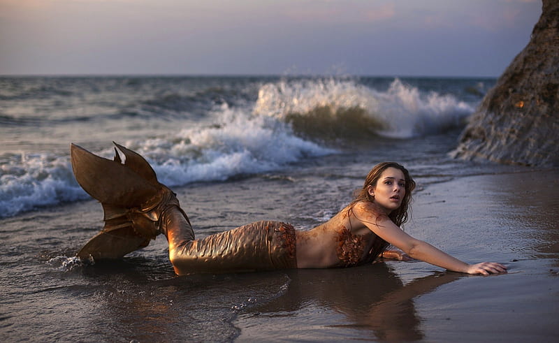 Mermaid Girl On Beach, mermaid, girls, beach, graphy, HD wallpaper