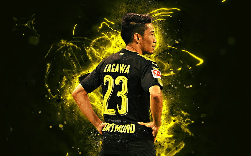 Shinji Kagawa, back view, japanese footballers, Borussia Dortmund FC, soccer, Kagawa, BVB, Bundesliga, football, neon lights, abstract art, HD wallpaper