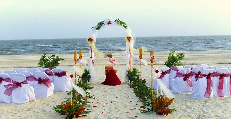 Beach Wedding., beach, flowers, sand, white, HD wallpaper | Peakpx