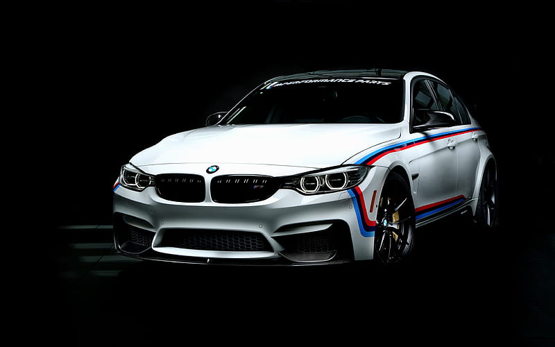BMW M3, darkness, F80, tuning, 2018 cars, white m3, german cars, BMW, HD wallpaper