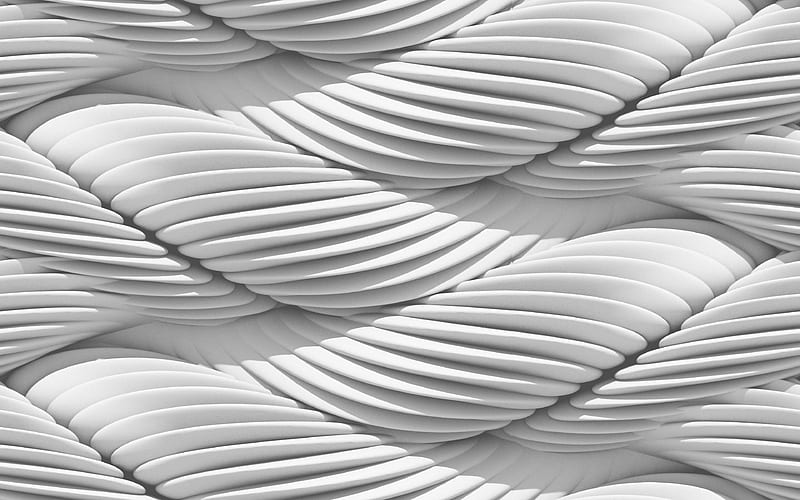 interlacing ropes 3D textures, white ropes, interlacement, rope knots, abstract 3D waves, white wavy background, HD wallpaper