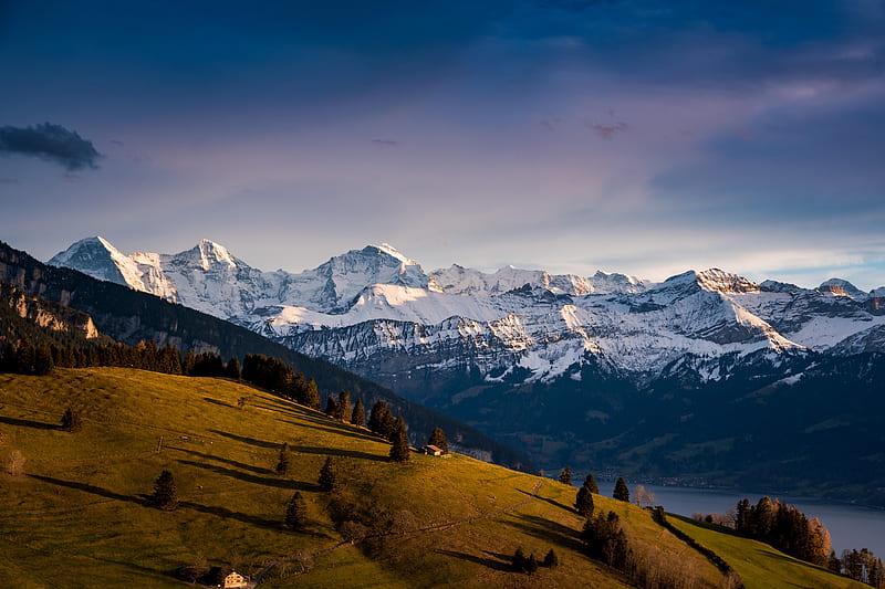 Mountains, Mountain, Alps, Cabin, Snow, HD wallpaper