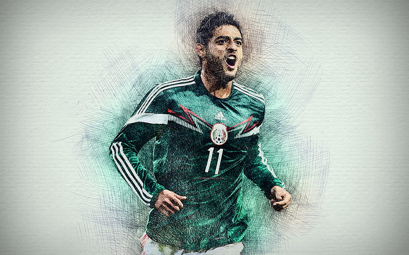 Carlos Vela, Mexican football team, artwork, soccer, Vela, footballers, drawing Carlos Vela, Mexico National Team, HD wallpaper