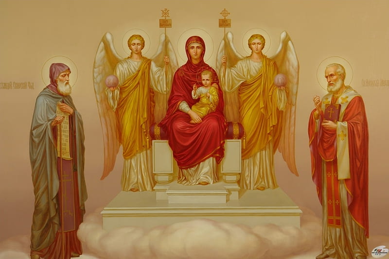 Mother of God, Virgin, saints, angels, Child, Mary, icon, Jesus, HD wallpaper