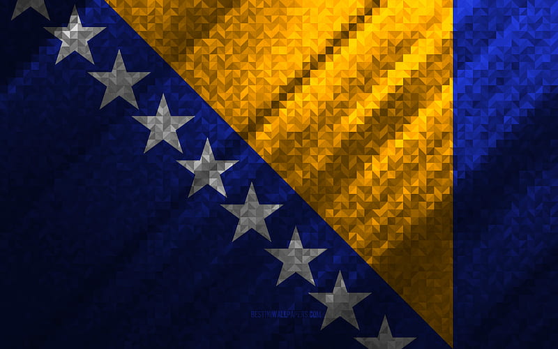 Flag of Bosnia and Herzegovina, multicolored abstraction, Bosnia and Herzegovina mosaic flag, Europe, Bosnia and Herzegovina, mosaic art, Italy flag, HD wallpaper
