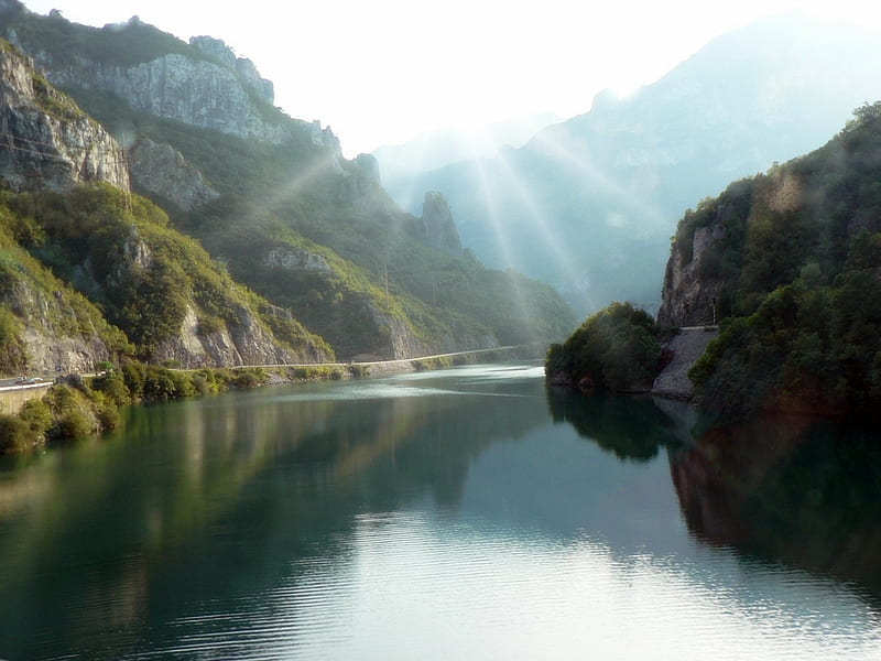 river in Bosna, bosnia, mountains, river, sunrise, bosna, HD wallpaper
