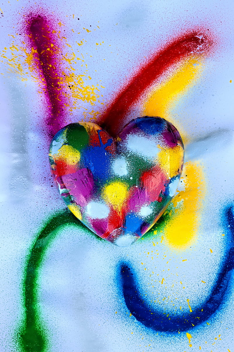 heart, love, colorful, paint, HD phone wallpaper