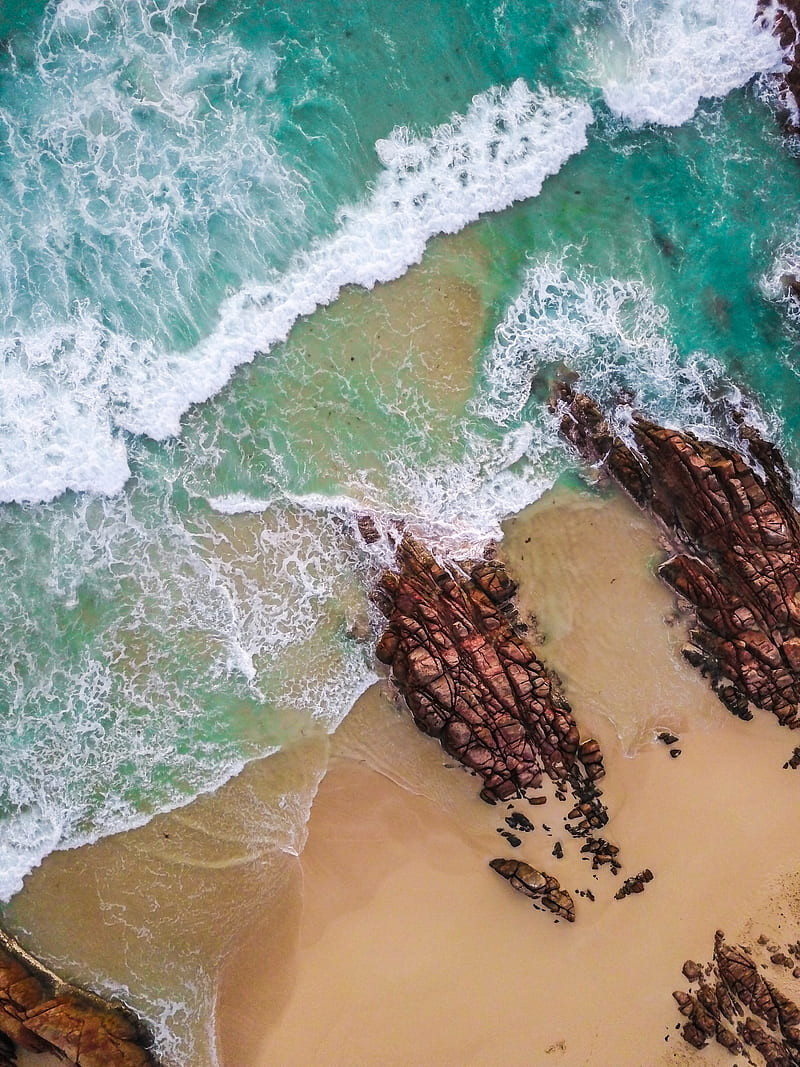rocks, coast, sea, aerial view, HD phone wallpaper