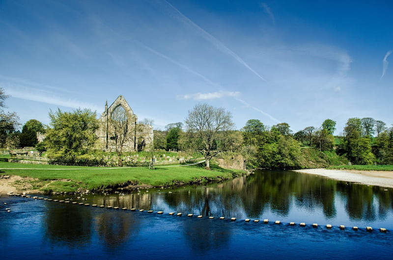 Bolton Abbey, North Yorkshire, Old Buildings, Religious, Landscapes, Architecture, HD wallpaper