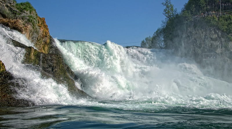 amazing falls on the rhine in switzerland, rocks, foam, waterfall, gorge, river, spray, HD wallpaper