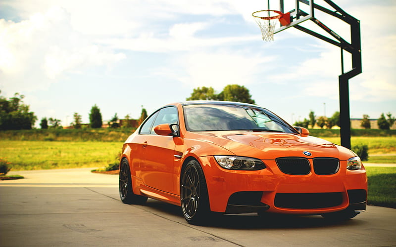 BMW 3, E92, orange BMW, tuning, black wheels, sports car, HD wallpaper