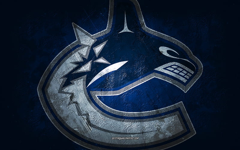Vancouver Canucks, Canadian hockey team, blue stone background, Vancouver Canucks logo, grunge art, NHL, hockey, Canada, USA, Vancouver Canucks emblem, HD wallpaper