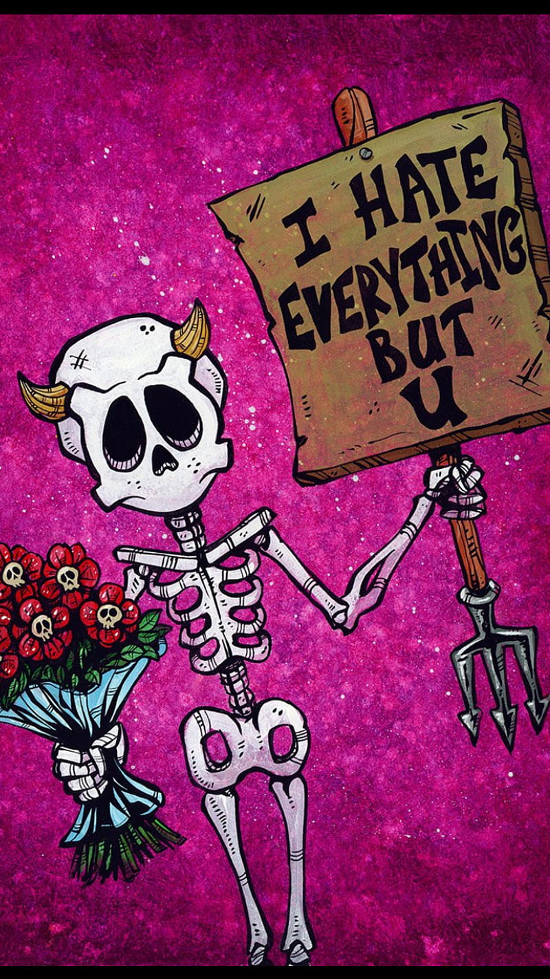 In love an hate , flowers, halloween, horns, kite, marvel, skull, skulls, strange, swee, HD phone wallpaper