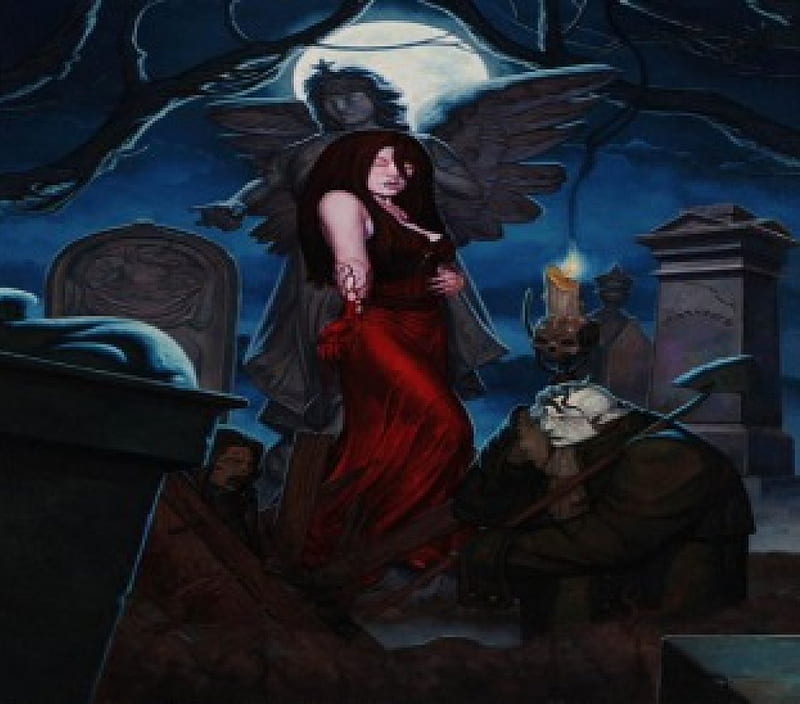 Witch And The Ghoul, witch, moon, ghoul, graveyard, dead body, blood, HD  wallpaper | Peakpx