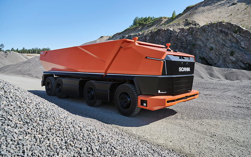 Scania AXL, unmanned truck, Drone truck, Unmanned dump truck, trucks of the future, Scania, HD wallpaper